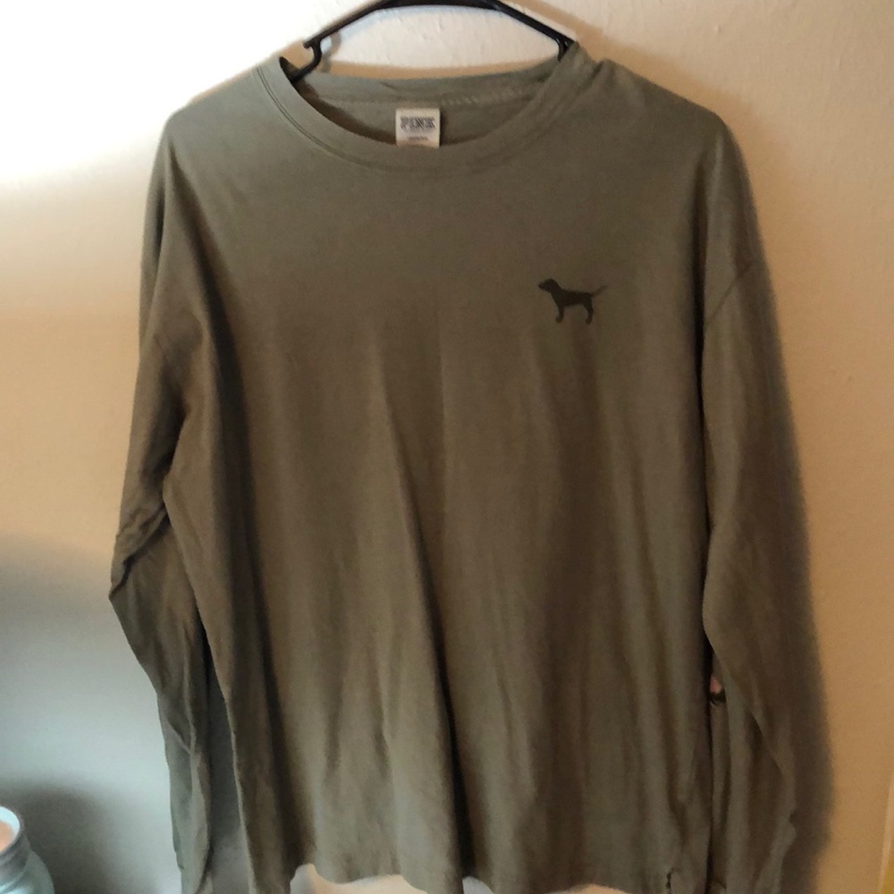 Olive green long sleeve pink VS T-shirt